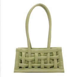 Nieuwe designer Women PU Leather Green Schoudertas eenvoudige handtassen en portemonnees Luxe dames weven onderarmzakken