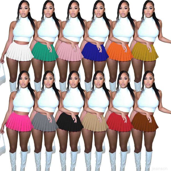 Conjunto de dos piezas de minifalda plisada multicolor, camiseta de color sólido a la moda de verano de diseñador, novedad de 2024