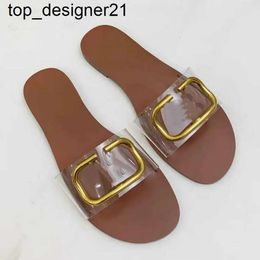 Nieuwe Designer damessandalen V-handtekening slipper transparante sandalen graan koeienhuid platte schoenen zomer strand casual dames herenslippers