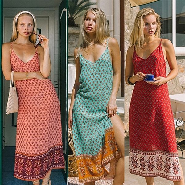nouvelle robe de plage à bretelles imprimée de vacances d'été pour femmes de créateurs T200603