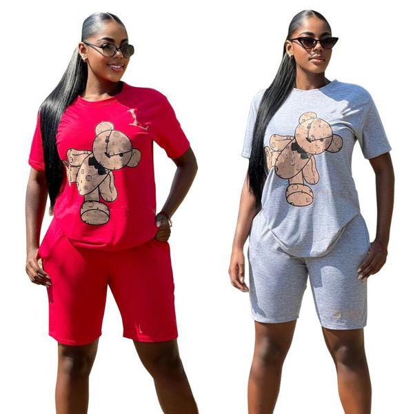 Nouveau designer Survêtements pour femmes Dessin animé ours imprimé Tenues femmes mode coton à manches courtes Jogger shorts deux pièces ensemble Sportswear livraison gratuite