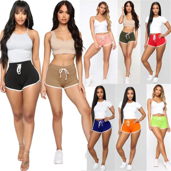 NUEVO Diseñador Mujer Pantalones cortos deportivos Verano Sólido Cintura alta Pantalones cortos con cordón Casual Fitness Yoga Pantalones para correr Playa al aire libre Pantalones cortos calientes Ropa al por mayor