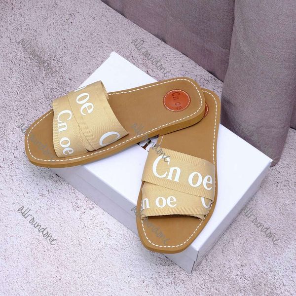 Sandalias de madera para mujer nuevas diseñador Fluffy Flat Bottom Mula Multi Color Lace Letter Slippers Summer Home Brand Chl01 Beach Shoes Size35-42