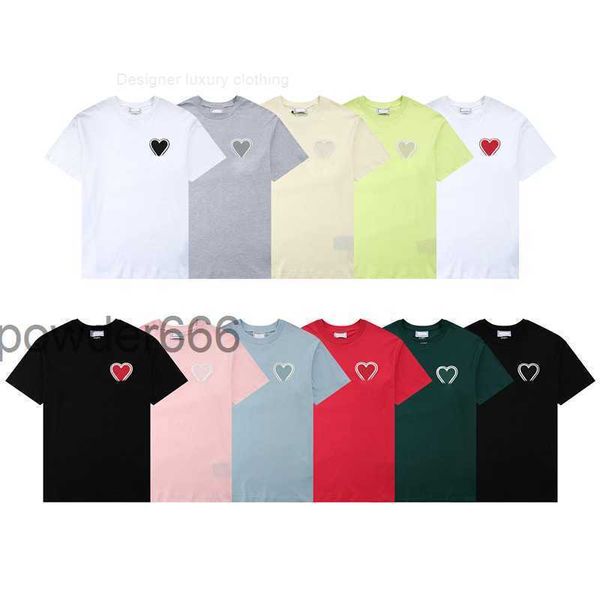 Nuevo Designerparis Moda Camiseta para hombre Amis Bordado Corazón rojo Color sólido Gran amor Cuello redondo Camiseta de manga corta para hombres y mujeres con el mismo parámetro CEF8