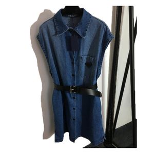 Nieuwe ontwerpers Dames Dress Triangle Pocket Belt Taille Rapel Mouwloze denim Casual Hip Ho Dress Streetwear