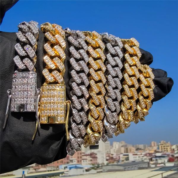 Nouveaux modèles 12mm 16-26 pouces plaqué or Blingbling CZ diamant pierre cubaine chaîne collier Bracelet pour hommes femmes Hip Hop chaînes