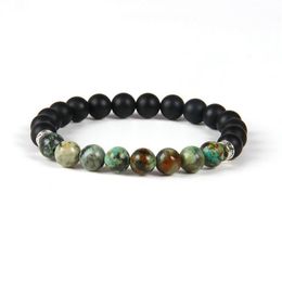 Nouveaux modèles de bracelets d'été, lot de 10 pièces, pierre d'agate mate de 8mm avec perles turquoise africaines, Bracelets227S