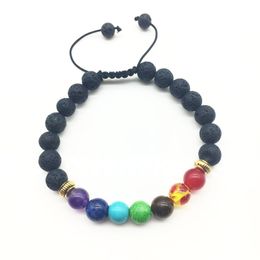 8mm touw gevlochten handgemaakte strengen kralen armband sieraden lava steen kleurrijke kralen charme voor vrouwen mannen