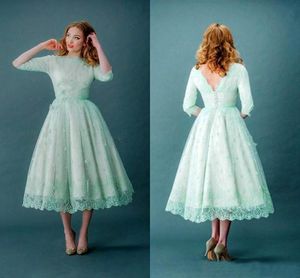 Vintage Lace Lace 1920s Prom Dress Half Sheeves Mint Green Tea Lengte Plus maat Backless avondfeest Afstudeerjurken BC18766