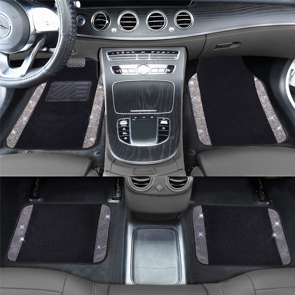 Nuevas alfombrillas de diamante para coche, alfombra de suelo con diamantes de imitación ostentosos, ajuste Universal, accesorios impermeables para Interior de coche para mujer, triangulación de envíos