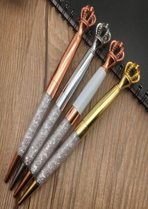 NIEUWE Diamond Crown Balpennen Klassieke kleur Roségoud Zilver Goud Metalen Pen met Bling Kleine Kristallen Student Schrijven Gift1923646