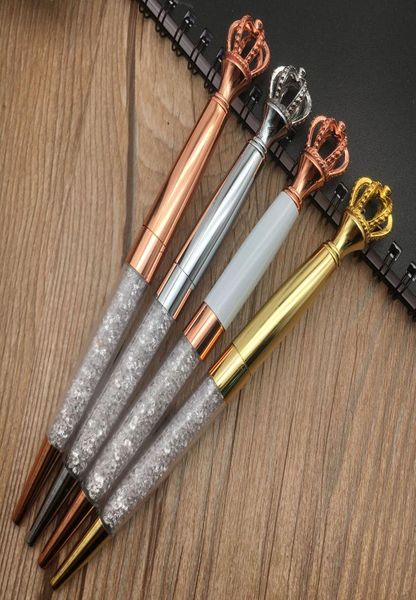 NUEVO Diamond Crown Bolígrafos Color clásico Rosegold Silver Gold Metal Pen con Bling Little Crystal Student Writing Gift5375947