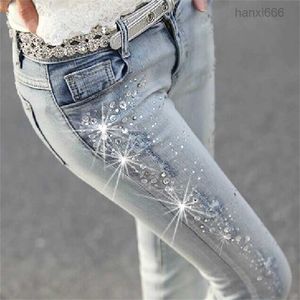 Nieuwe jeans met diamantgeboorde gaten, potloodjeans, gescheurd denim met strassdenim 201223