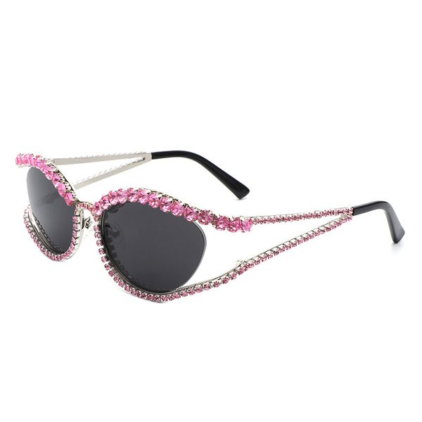 Nouvelles lunettes de soleil creuses incrustées de diamants, lunettes de soleil de mode européennes et américaines, lunettes de soleil féminines personnalisées, forme concave