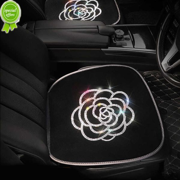 Nouveau diamant en peluche camélia fleur housse de siège de voiture hiver Auto intérieur coussin de siège accessoires noir taille universelle style de voiture