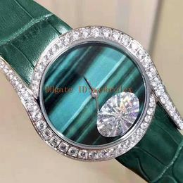 NIEUWE DIAMAND WOORD WAARD LIME LICHT DAMES KOORD ZWISSEN QUARTZ 18K Platinum 316L Steel Case Diamond Bezel Sapphire Green Leather STR218V