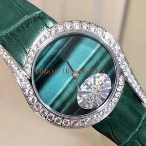 Nuevo reloj de mujer con diamantes Lime light Reloj para mujer Cuarzo suizo Platino de 18 quilates Caja de acero 316L Bisel de diamantes Cuero verde zafiro str293a