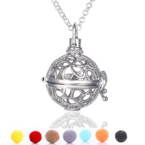 Nieuwe diffuser etherische olie kooi hanger kettingen met katoen bal zwarte lava rock stone holle meda's kettingen voor vrouwen mode-sieraden