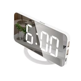 Nuevo reloj despertador Digital de 7 pulgadas con espejo LED grande, relojes electrónicos con repetición táctil, carga USB Dual, relojes modernos de pared para escritorio