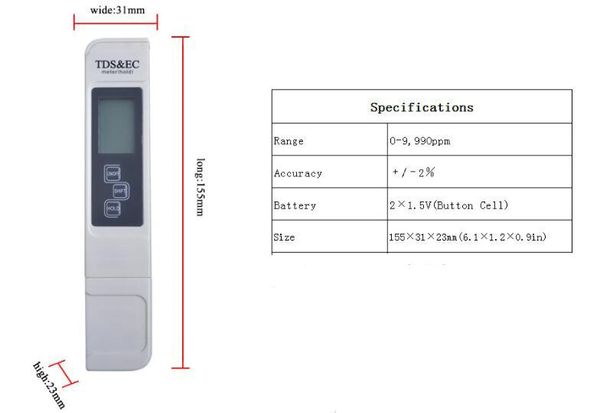 Nuevo medidor Digital LCD TDS EC, probador de temperatura, función de pluma, conductividad, herramienta de medición de calidad del agua, probador TDS EC 0-9,990ppm