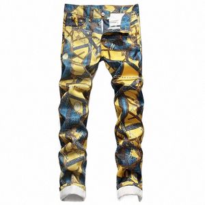 Nouveaux jeans imprimés numériques pour hommes Slim Fi Crayon Pantalon mi-hauteur Casual Hip Hop Street Wear Hight Qualité Marque Denim Pantalon b9gu #