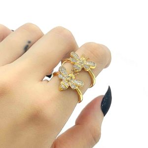 NIEUW DIGN ICED OUT BLING BEE RING 18K Vergulde Diamond Dames Vinger Ring Sieraden