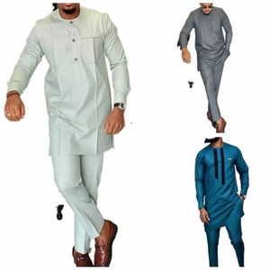 Nieuwe Diki Heren Top Broek 2 Stuks Outfit Afrikaanse Mannen Kleding Sets Kaftan En Broek Tweedelige Pakken Afrikaanse kleding b66s #