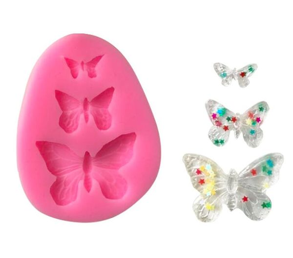 Nuevo comedor mariposa molde silicona accesorios para hornear 3D DIY azúcar artesanía Chocolate cortador molde Fondant pastel decoración herramienta 3 colores KD1