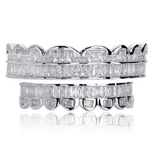 Nouvelle remise Baguette ensemble dents Grillz haut bas couleur argent grilles dentaire bouche Hip Hop mode bijoux rappeur bijoux