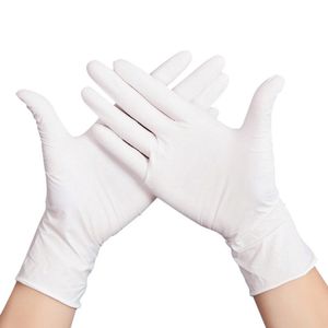 Nouveaux gants jetables en nitrile blanc granulaire sans poudre gants de nettoyage sanitaires ménagers gants résistants aux taches domestiques T3I5776