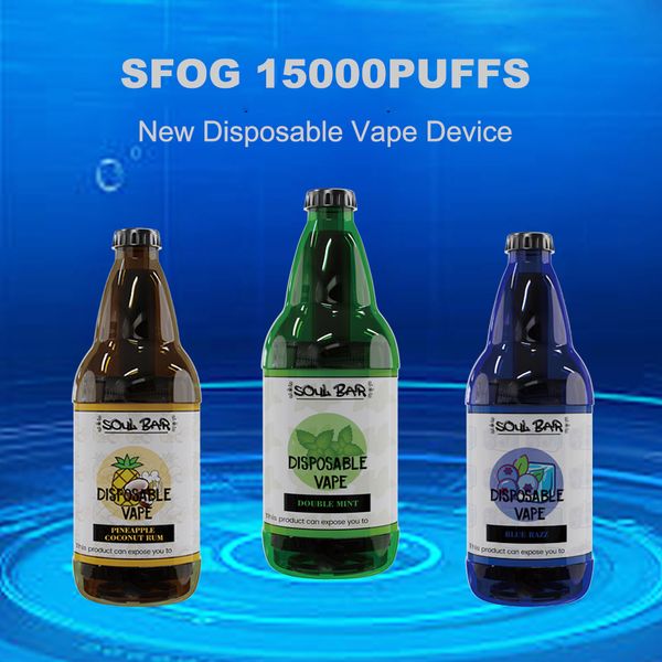 Nuevo dispositivo vape desechable sfog 15000 inhalaciones cigarrillo electrónico características bobina de malla 22 ml vainas 15 sabores pluma vape pluma ecig 6 luces RGB vapes recargables gran vapor soplo 15000