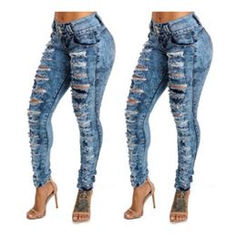 Nieuwe noodlijdende jeans met hoge taille en kleine voet met meerdere knoopsgaten voor dameskleding