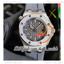 Nueva buceo 42 mm 15720st Cal.Reloj automático de hombres 15720 Textura azul Dial Acero Gris Case Inner Gray Rubber Sport Sports Super Edition Hellowatch F08C