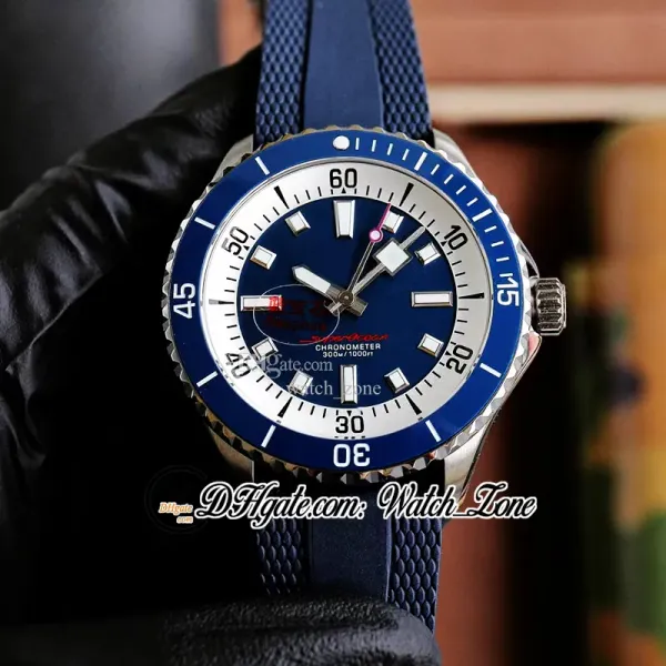 New Dive Superocean 44 A17375E71C1S1 Montre Homme Automatique Cadran Bleu Blanc Intérieur Bleu Lunette En Céramique Boîtier En Acier Bracelet En Caoutchouc Gent Montres Watchzone C145B9