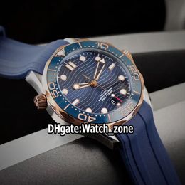 New Diver 300m Date 210.22.42.20.03.002 Cadran Texture Bleue Miyota 8800 Automatique Montre Homme Two TOne Or Rose SS Cas Caoutchouc Montres De Luxe