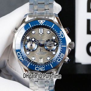 Nieuwe Diver 300m Quartz Chronograph Mens Watch Blue Ceramics Bezel Gray Texture Dial Roestvrijstalen armband 210.30.44.51.06.001 Puretime A1