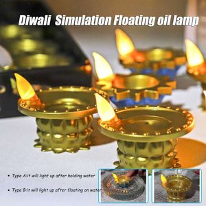 Nouveau Diwali Simulation Deepavali bougie décorative petite décoration lampe à huile flottant sur l'eau LED bougie chauffe-plat