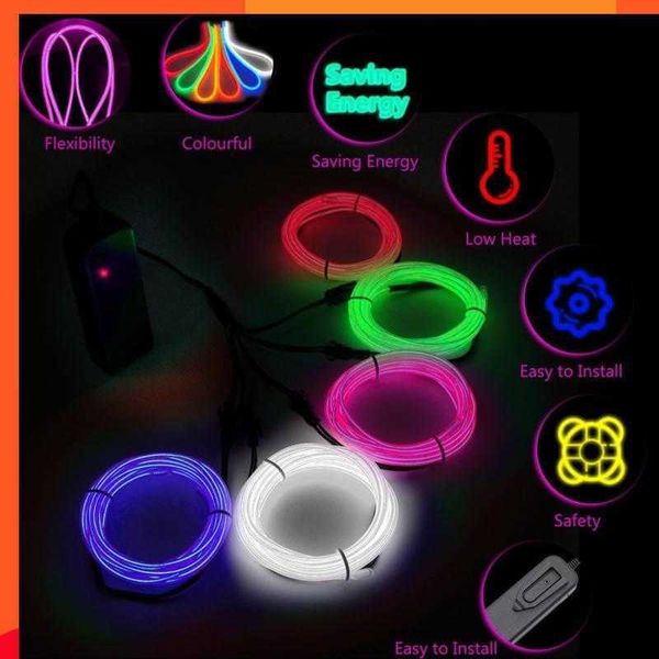 Nouveau bricolage 1M voiture intérieur Led lampe décorative EL câblage néon bande pour Auto Flexible lumière ambiante fête atmosphère Diode