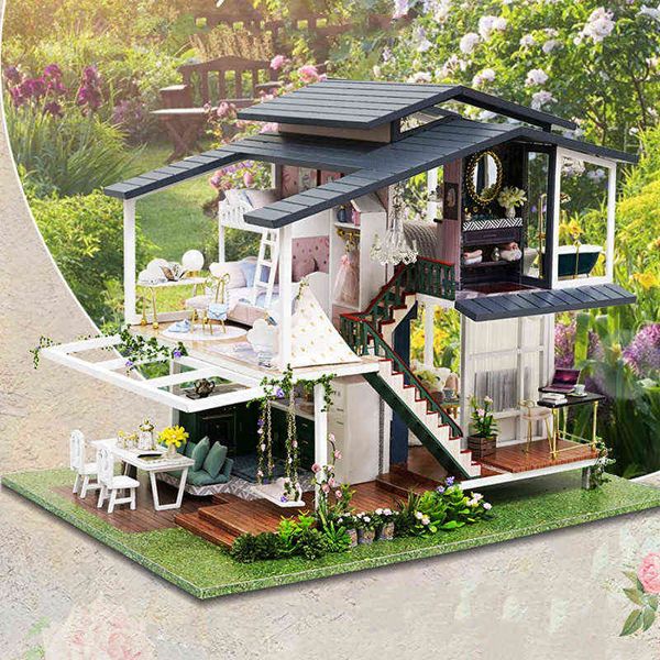 Nouveau bricolage grand Monet jardin maison de poupée en bois modèle Miniature meubles de construction Miniature figurine d'action 3D manuel jouet pour enfants