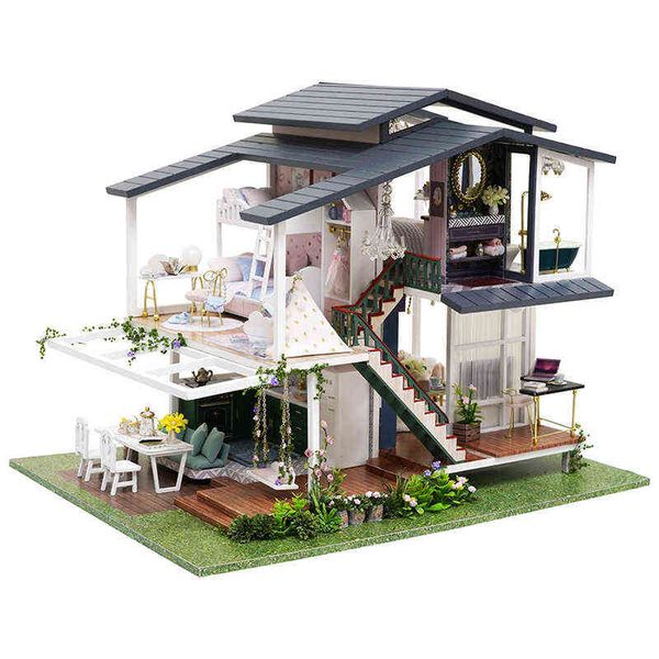 Nuevo DIY Big Monet Garden Casa de muñecas Modelo de madera Muebles de construcción en miniatura Figura de acción en miniatura 3D Manual de juguete para niños AA220325