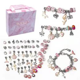 Nouveaux ensembles de bijoux de bricolage avec boîte d'emballage comme cadeaux de Noël perles de charme pendentif fit 16 5CM breloques de chaîne de serpent accessoires bracelets f2967