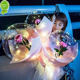 Nieuwe diy led-lamp met rozenbloemballonnen Verjaardagsdecoratie Transparante ballen Valentijnsdag Led-lichtgevende ballon Rozenboeket