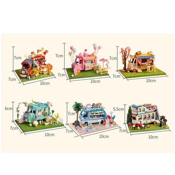 Nouveau bricolage mini-voiture océan shople casa en bois poupée de poupée miniature kits de construction de construction de poupées avec des lumières meubles toys pour filles cadeaux