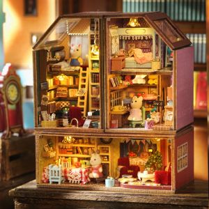 Nieuwe DIY Mini Rabbit Town Casa houten poppenhuizen miniatuur bouwkits met meubels poppenhuis speelgoed voor meisjes verjaardagscadeaus