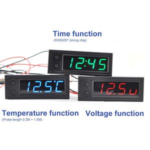 Nouveau bricolage multifonction horloge de haute précision à l'intérieur et à l'extérieur de la voiture température de la batterie moniteur de tension panneau mètre DC 12V Dropshi273Y