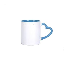 Nieuwe DIY Sublimatie 11oz Koffiemok met Hart Handvat Keramiek 320 ml Witte keramiek Cups Kleurrijke Inner Coating Special door Sea Rre10960