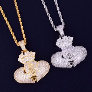 Nieuwe Dollor Money Bag Hanger Herenketting met 3mm Touw Ketting Cubic Zircon Rock Street Hip Hop Sieraden