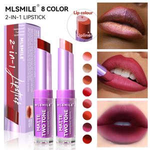 Nieuwe dubbele kleur lippenstift Matte glitter Koreaanse lipmake-up Parelglans Waterdicht Langdurig Hydraterende fluwelen lippenstift Make-up cosmetica