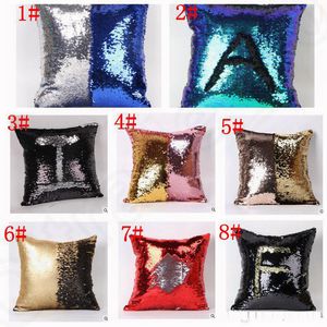 New Double Color Sequins Pillow Case Cover Glamour Square Pillow Case Cushion Cover Home Sofa Car Decor Mermaid Scale Bright Pillow Covers