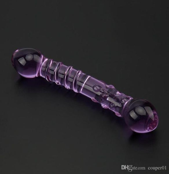 Nouveau Double End Crystal Purple Pyrex Glass Dildo Pinis artificiel Granule et Spiral G Spot Simulator Adult Sex Toys for Woman5502393